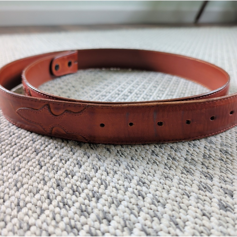 Vtg LUCCHESE Leather Belt Mens 50 Brown Distressed Western No Buckle USA 46-52"
